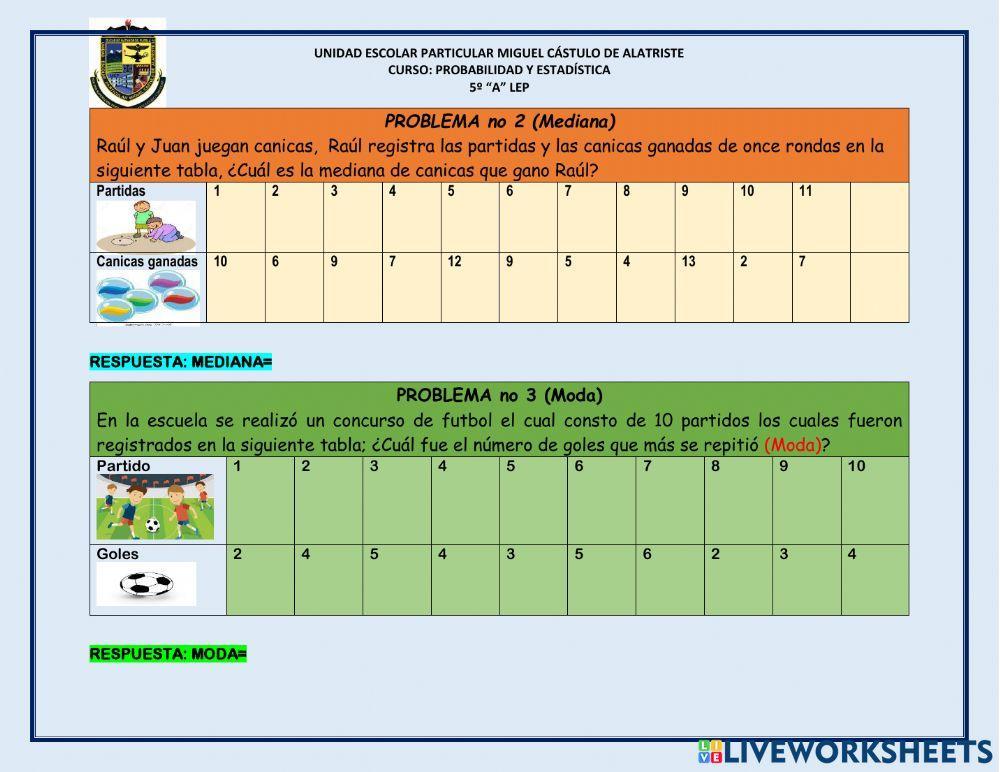 Problemas: Media, Mediana y Moda