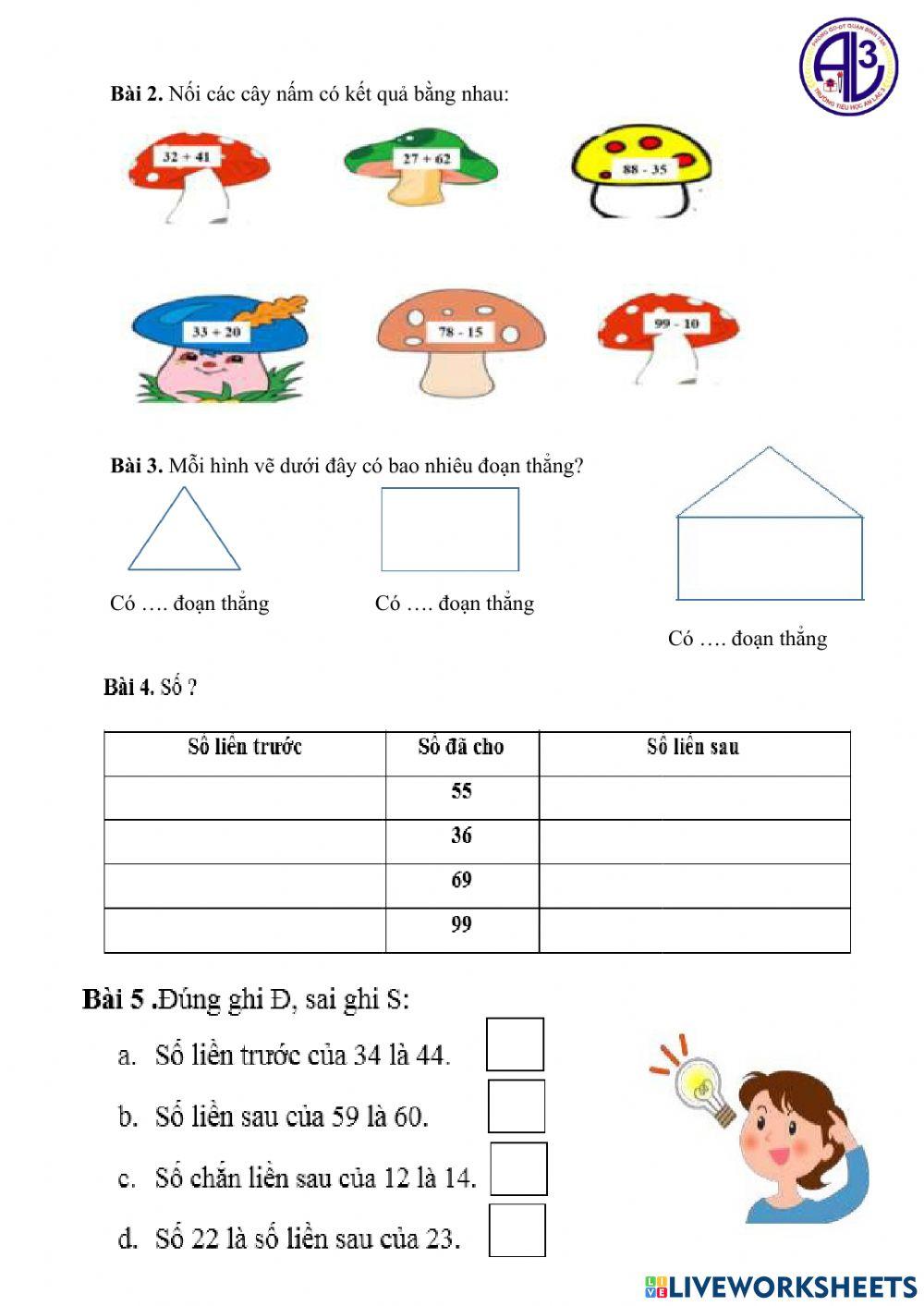 Phiếu ôn Toán Tuần 3