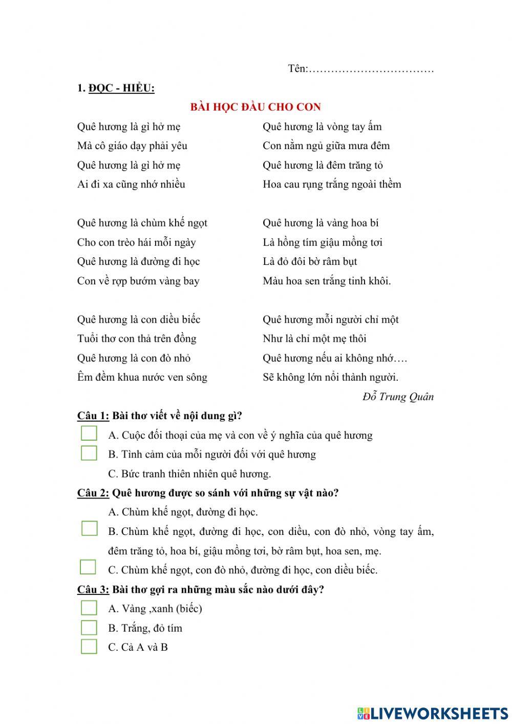 Bài tập TV lớp 5 tuần 1