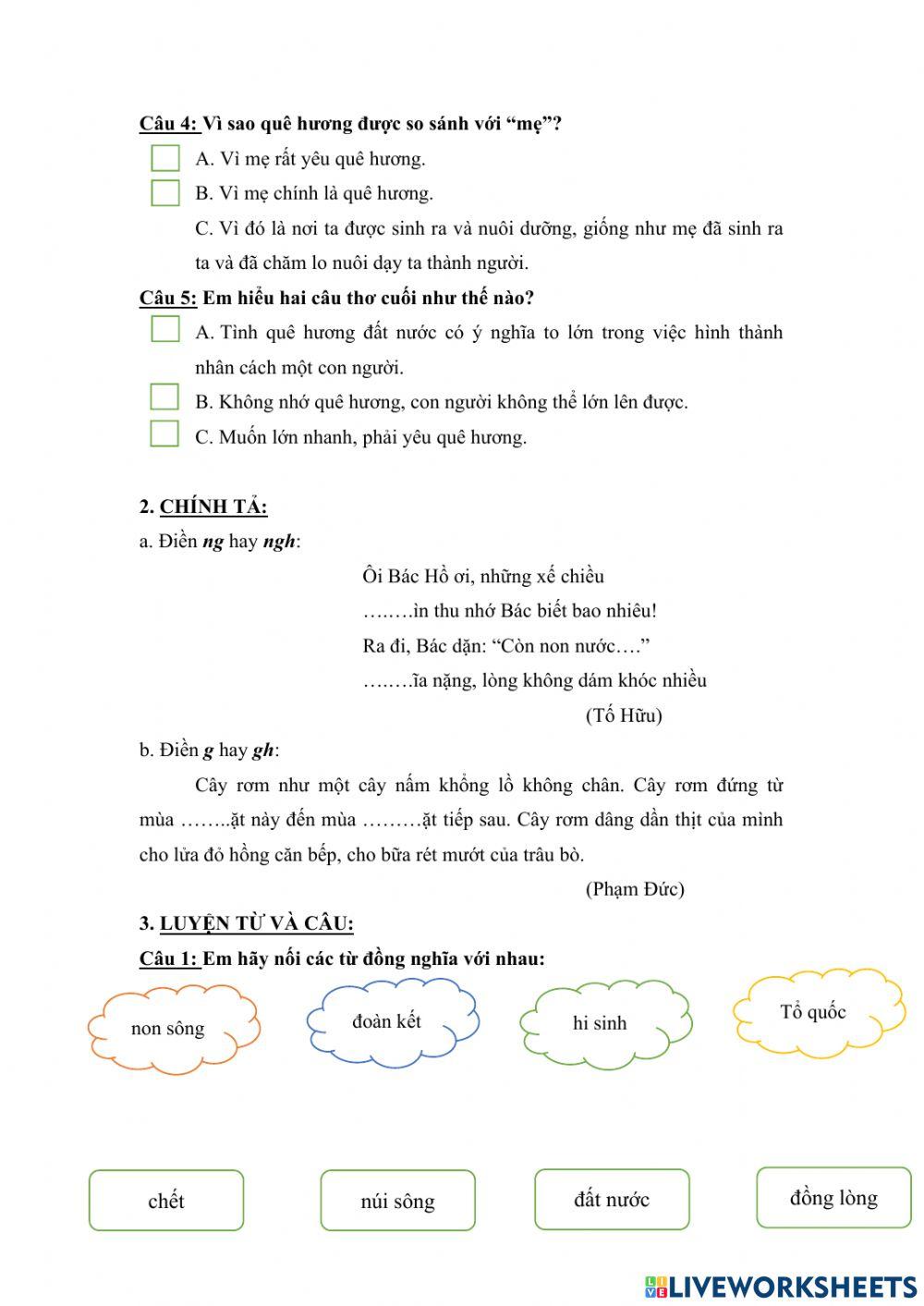 Bài tập TV lớp 5 tuần 1