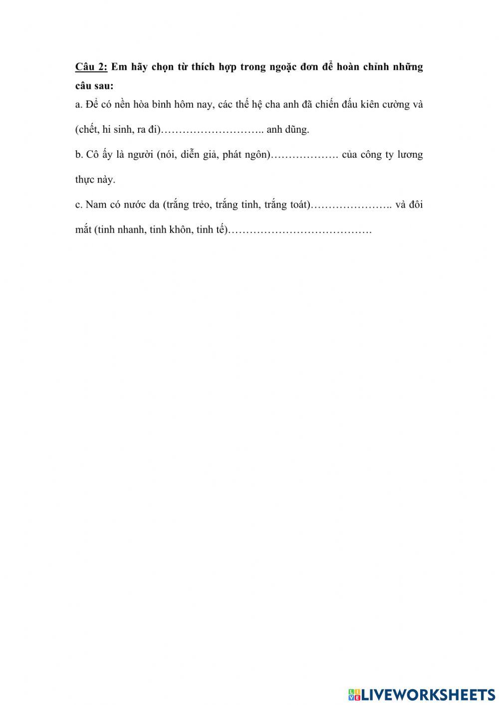 Bài tập TV lớp 5 tuần 1