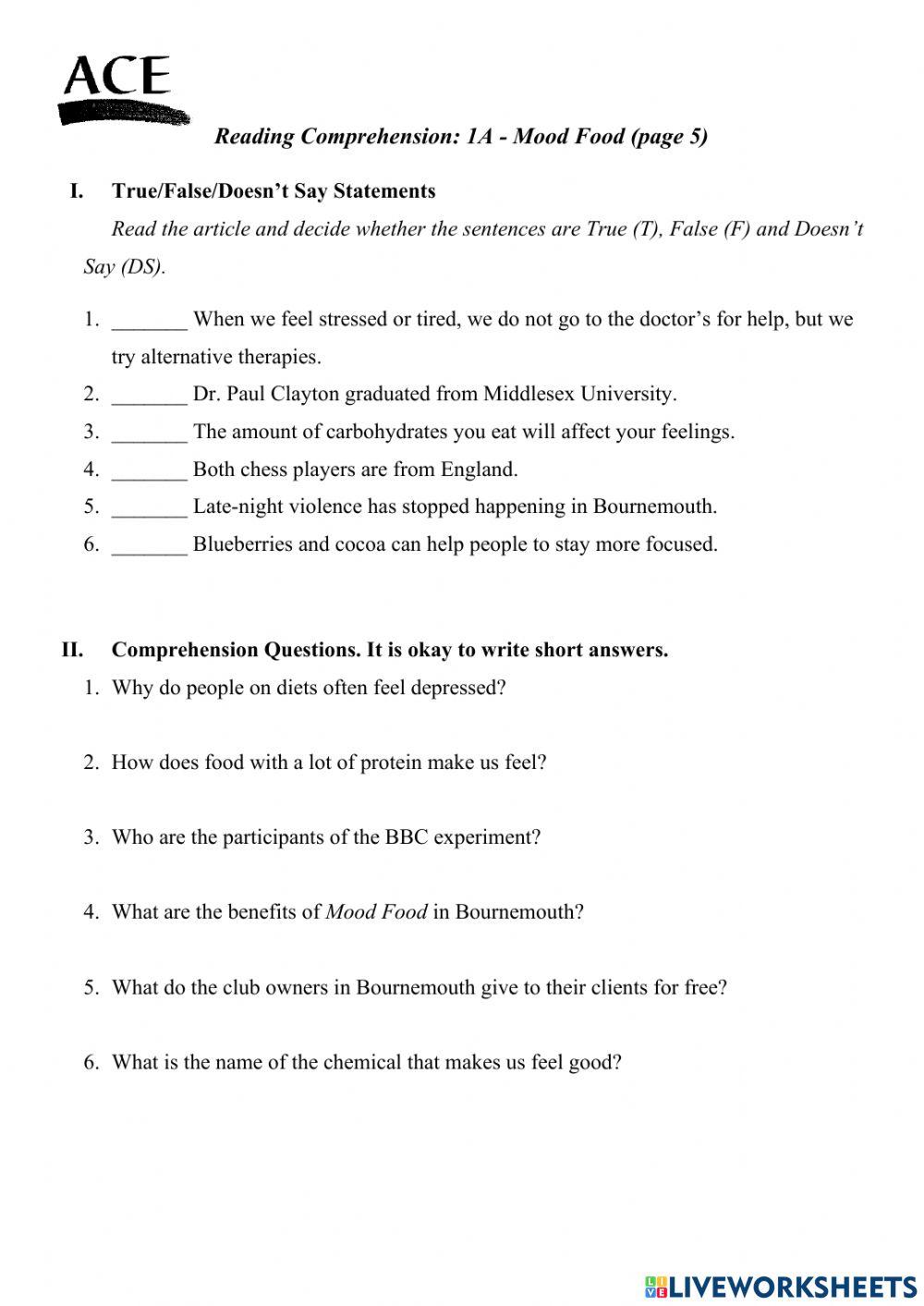 GEP 7A - 1A - Mood Food Reading