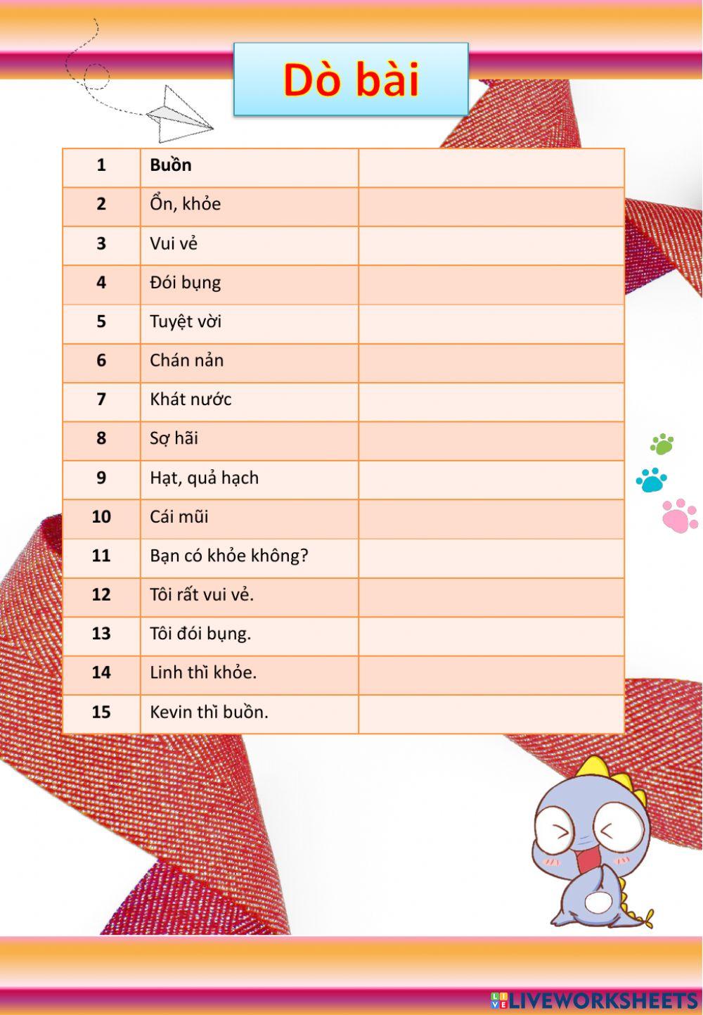 Dò bài lớp 2 ngày 8-10