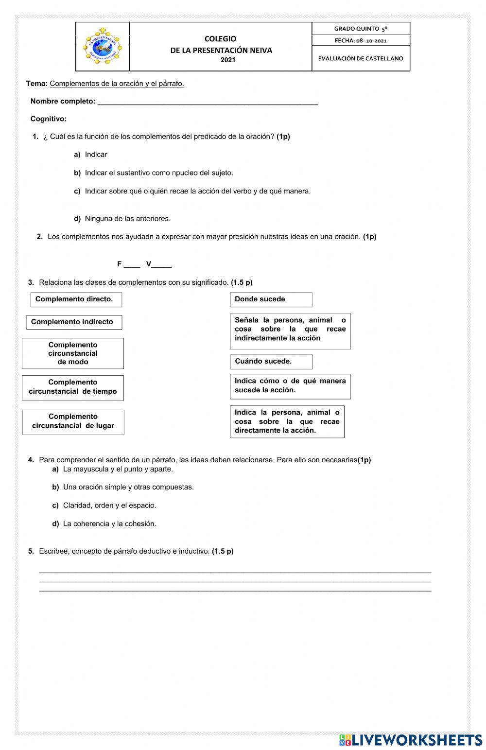 Complementos de la oración