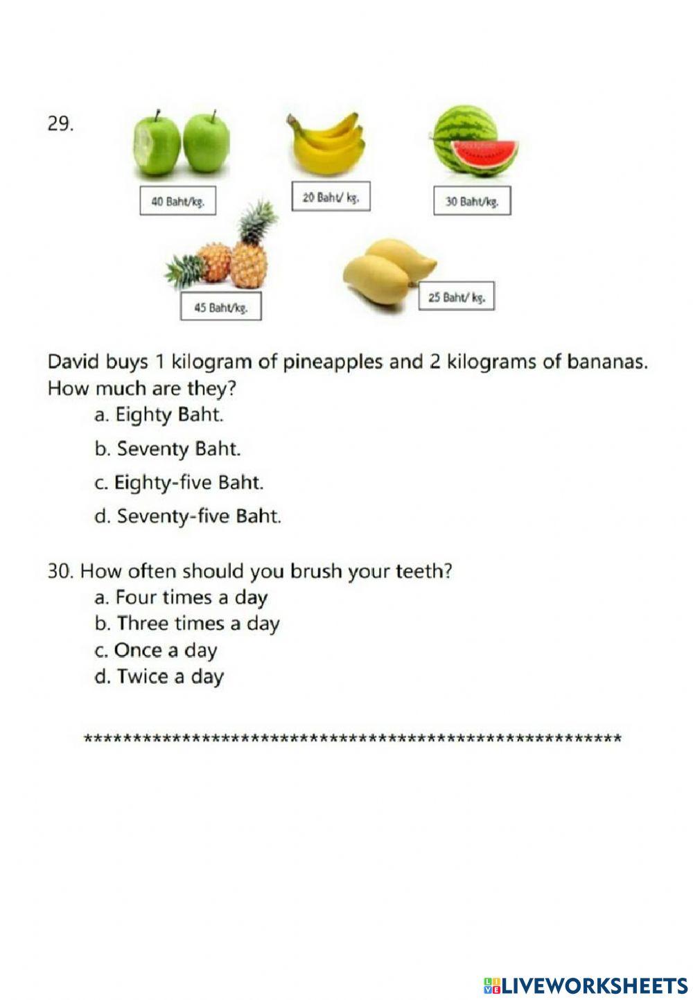 ข้อสอบปลายภาค ภาคเรียนที่ 1-2564 ภาษาอังกฤษ
