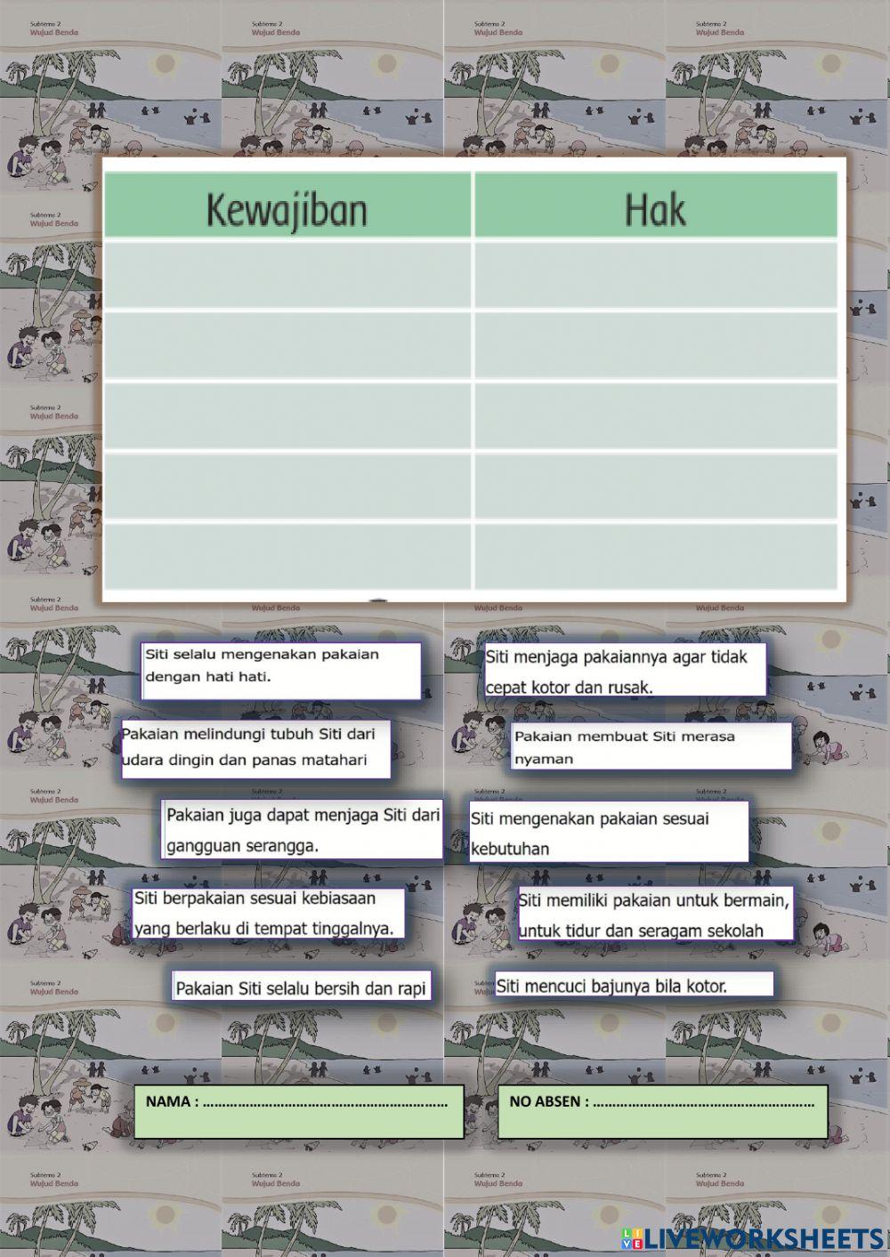Liveworksheet tema 4 kewajiban dan hakku