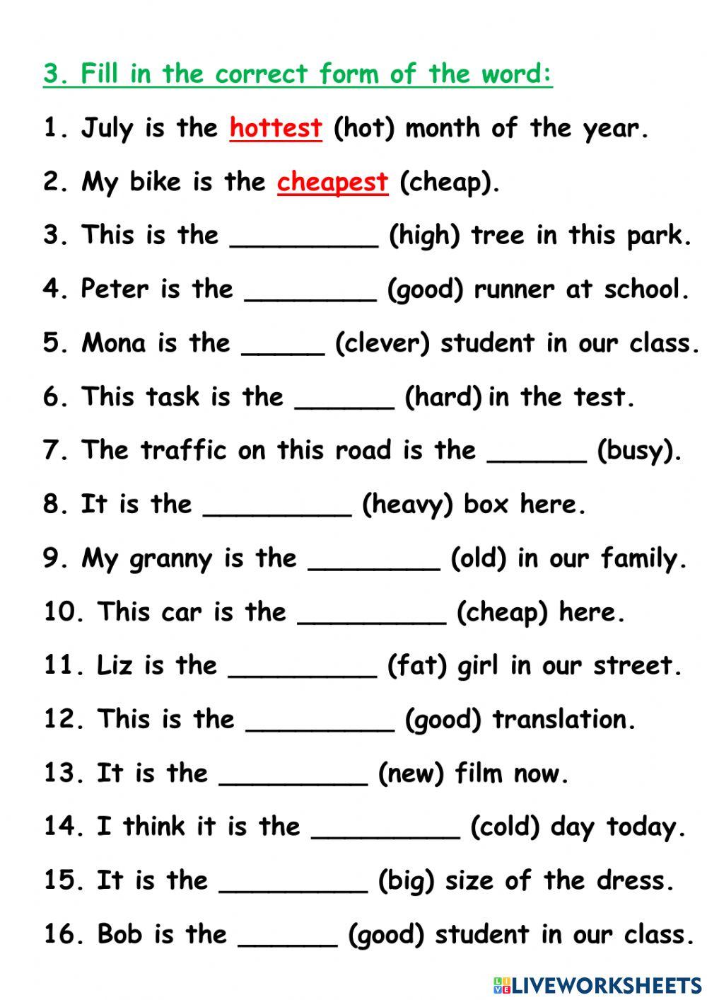 Superlative and comparative