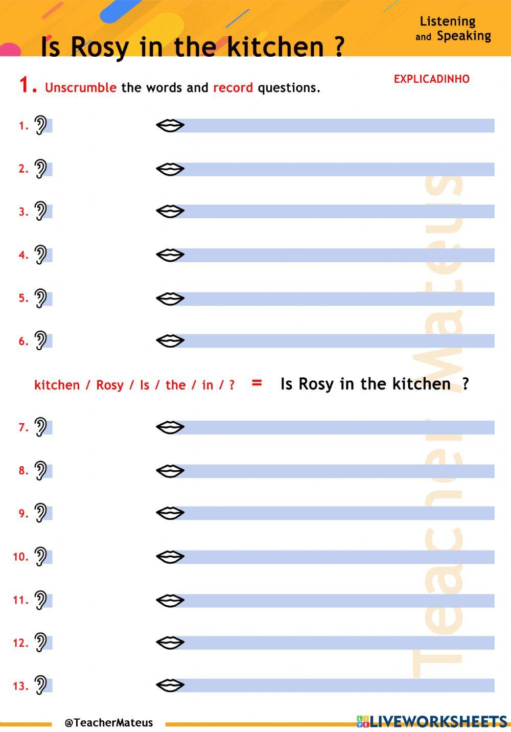 PRESENT SIMPLE - Is Rosy in the kitchen ? - Making questions - Speaking