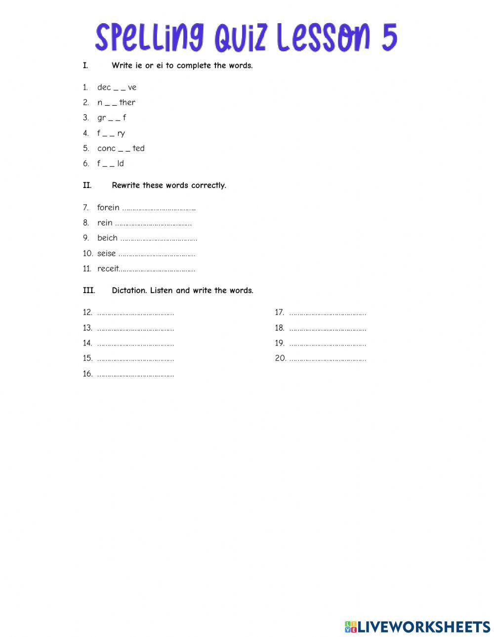 Words with ei or ie Words with ei or ie