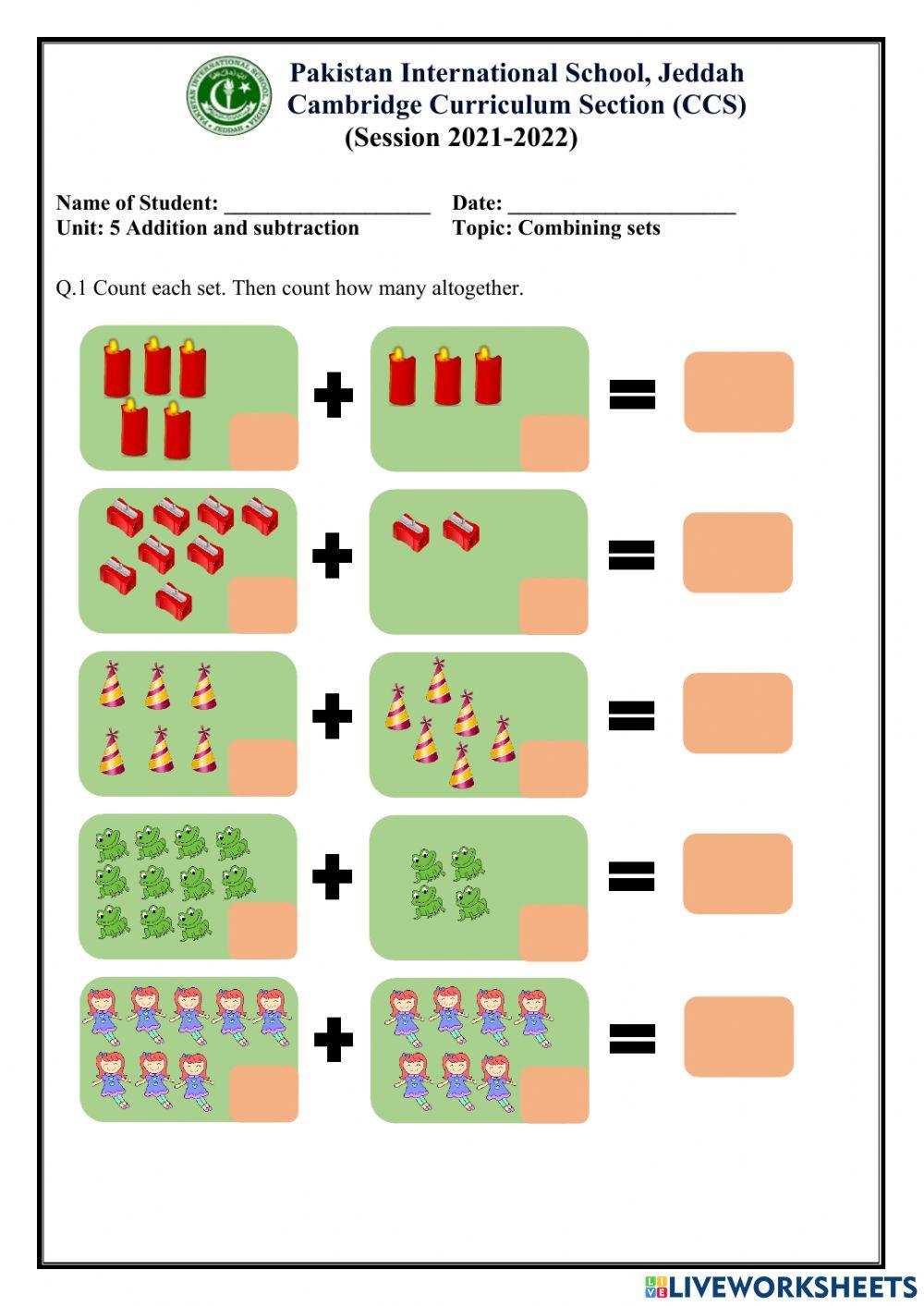 Addition: Combining sets