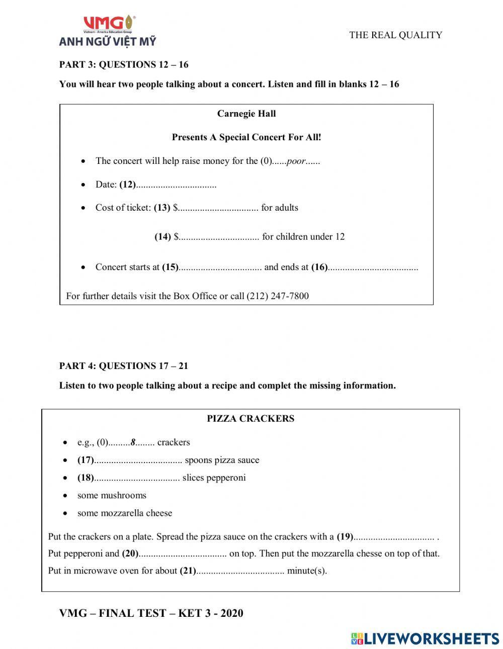 Ket 3 - final test - listening