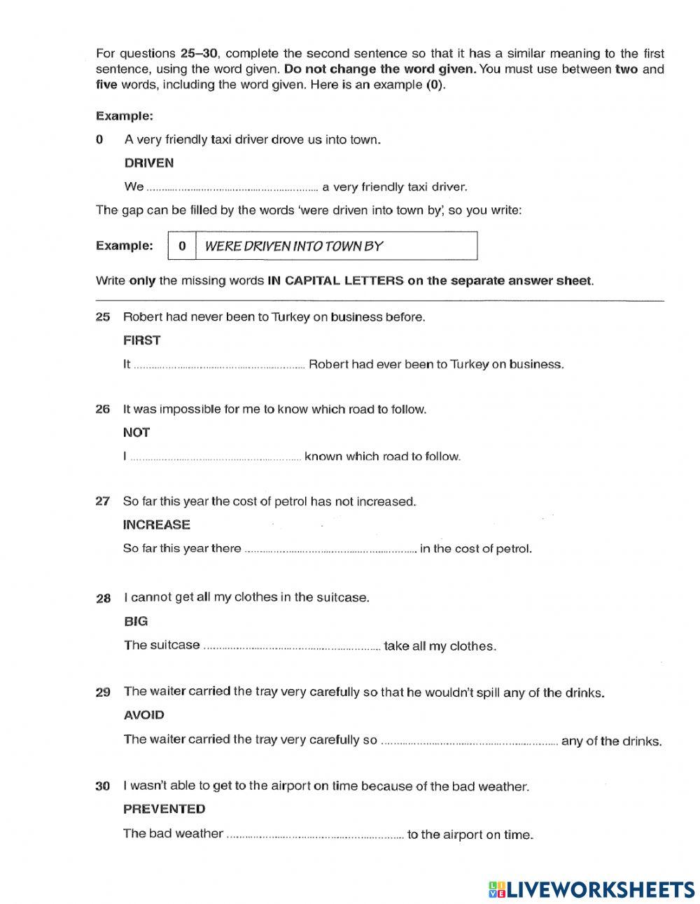 B2 test 1 worksheet | Live Worksheets