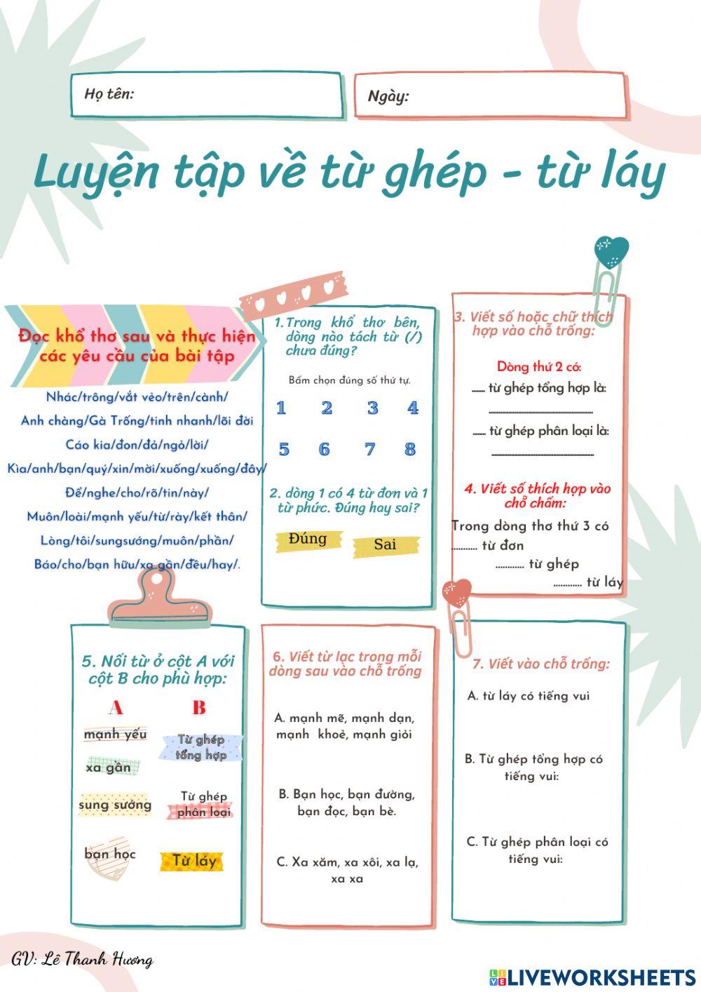 Luyện tập về từ ghép - từ láy