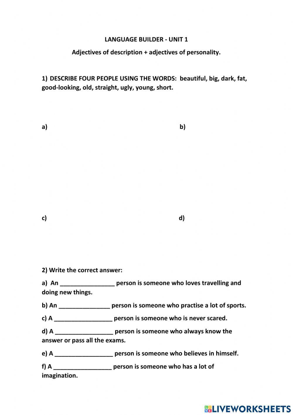 Adjetives of description and personality
