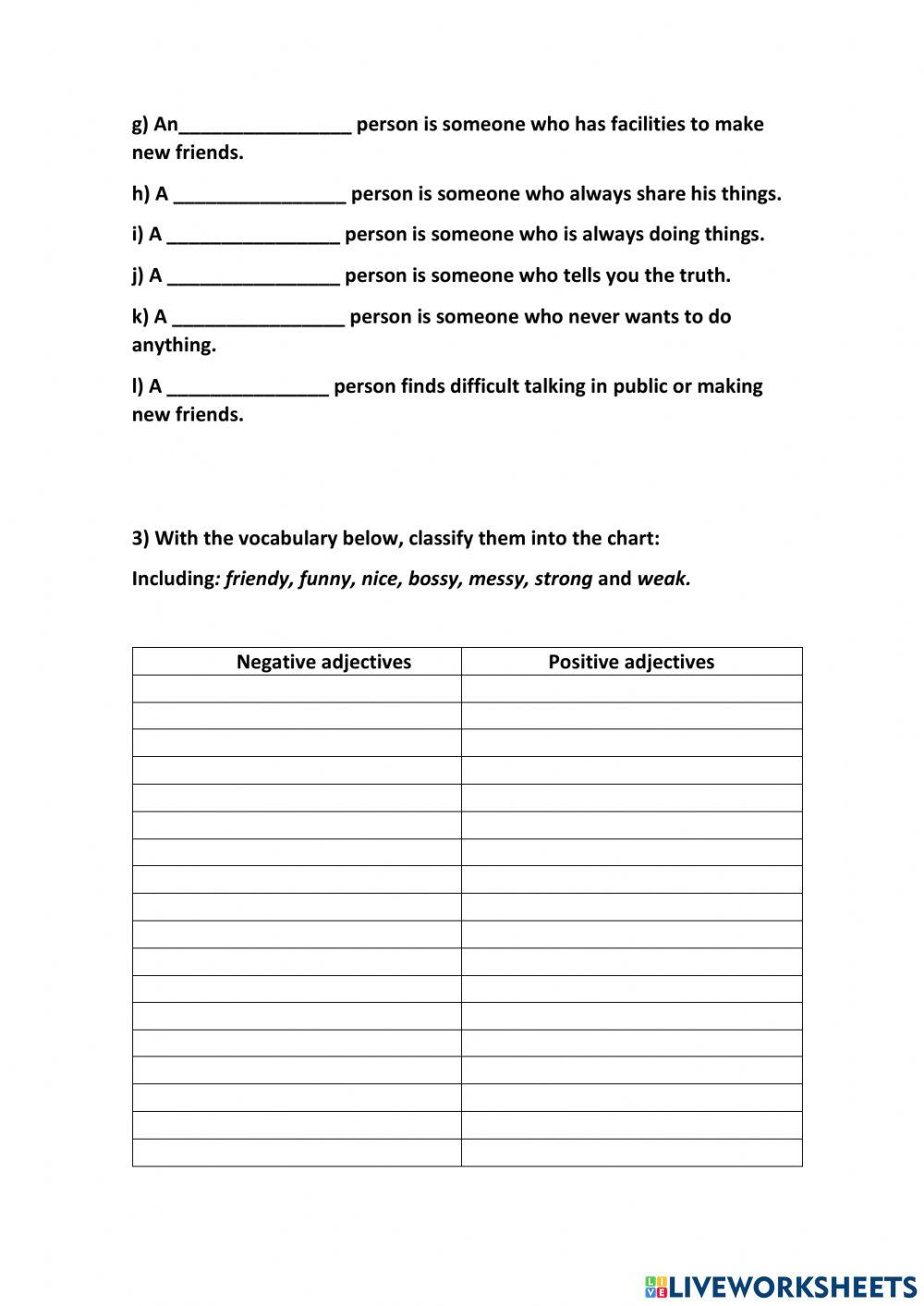 Adjetives of description and personality