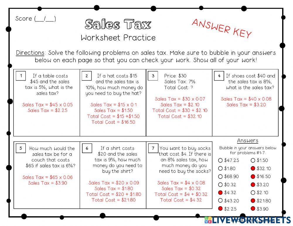 Sales Tax Worksheets