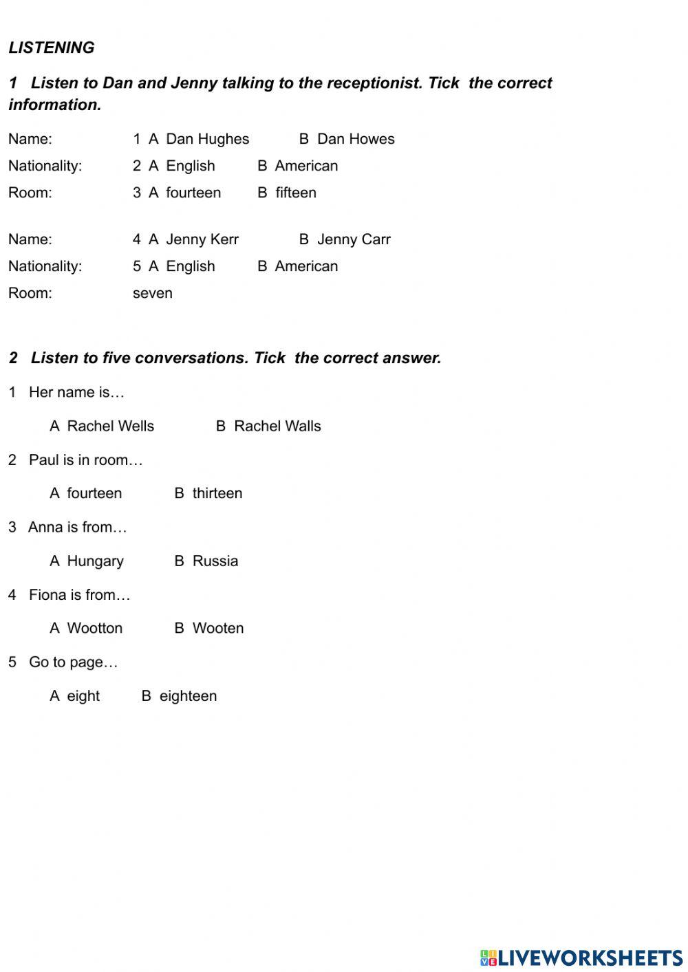 listening ( e.f. beg 1)