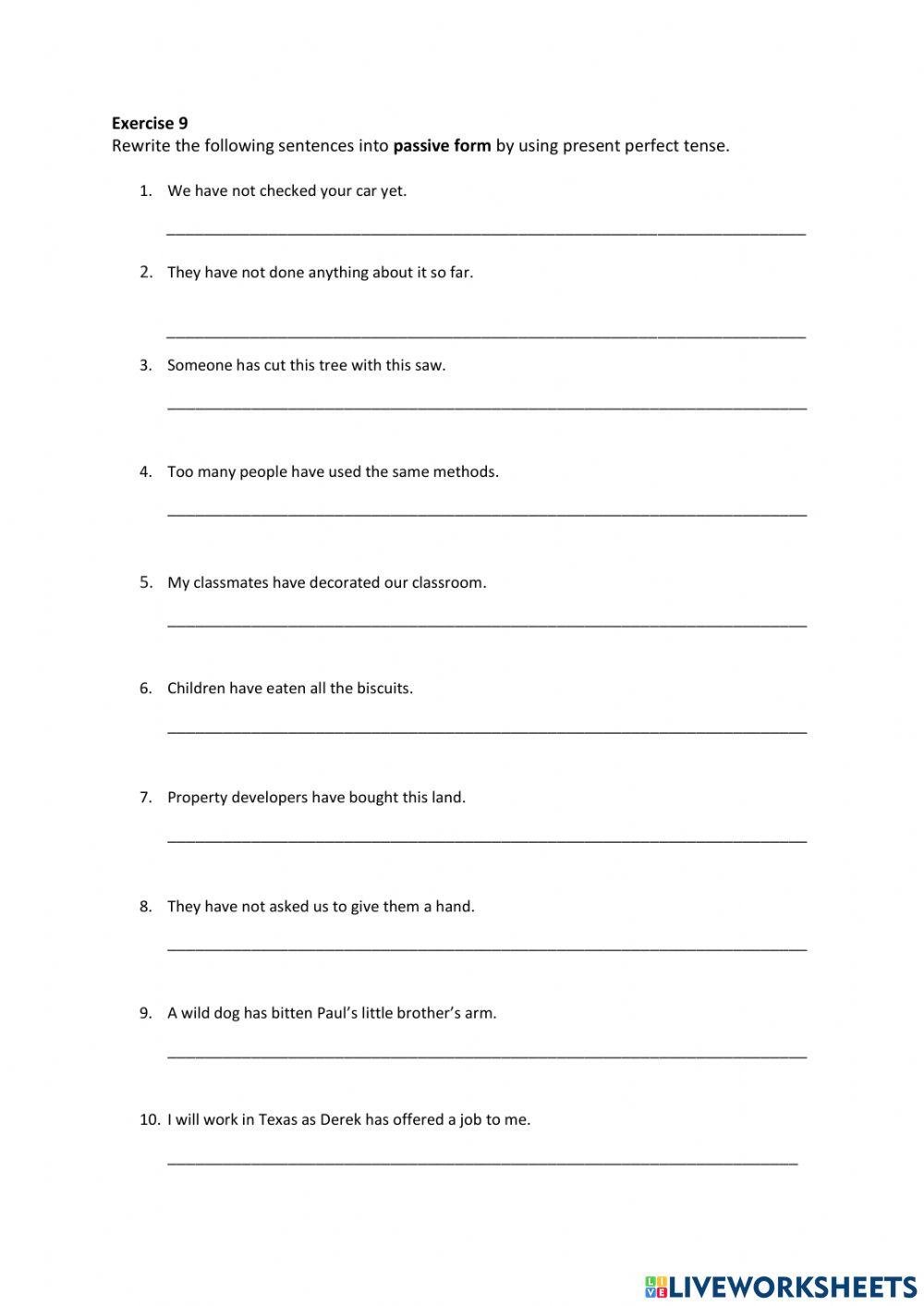 Exercise 8 and 9 Present Perfect (Active and Passive)
