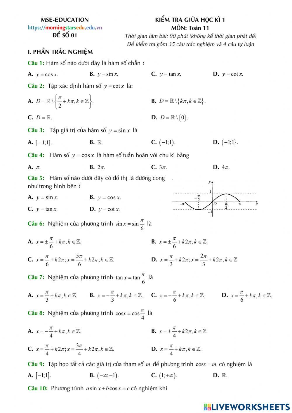Toán 11 - Kiểm tra giữa kì 1
