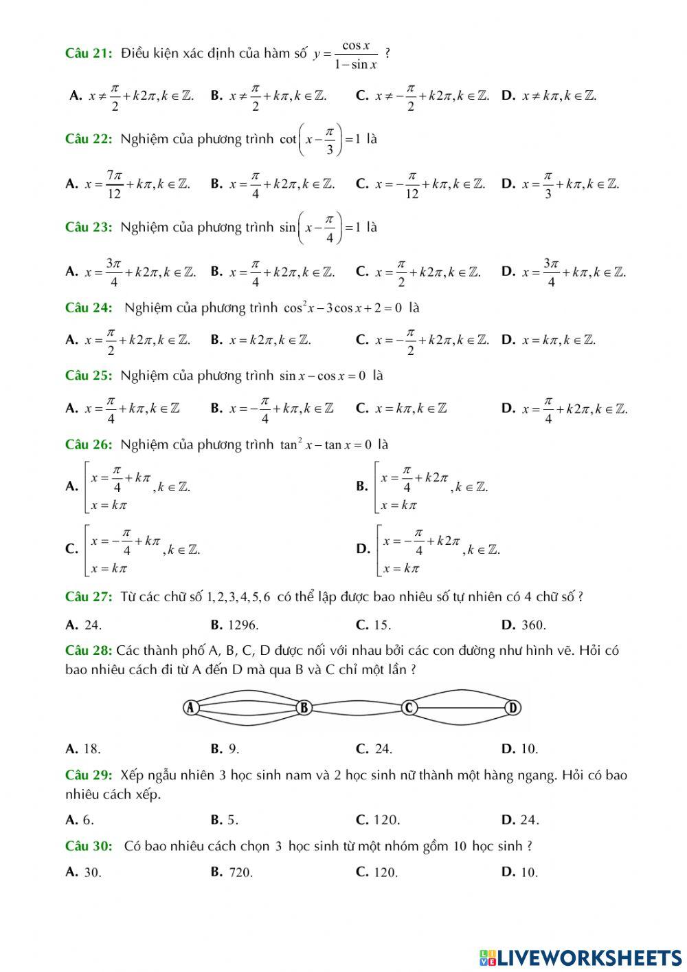 Toán 11 - Kiểm tra giữa kì 1