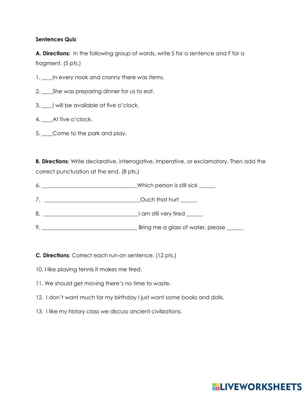 Sentences Quiz