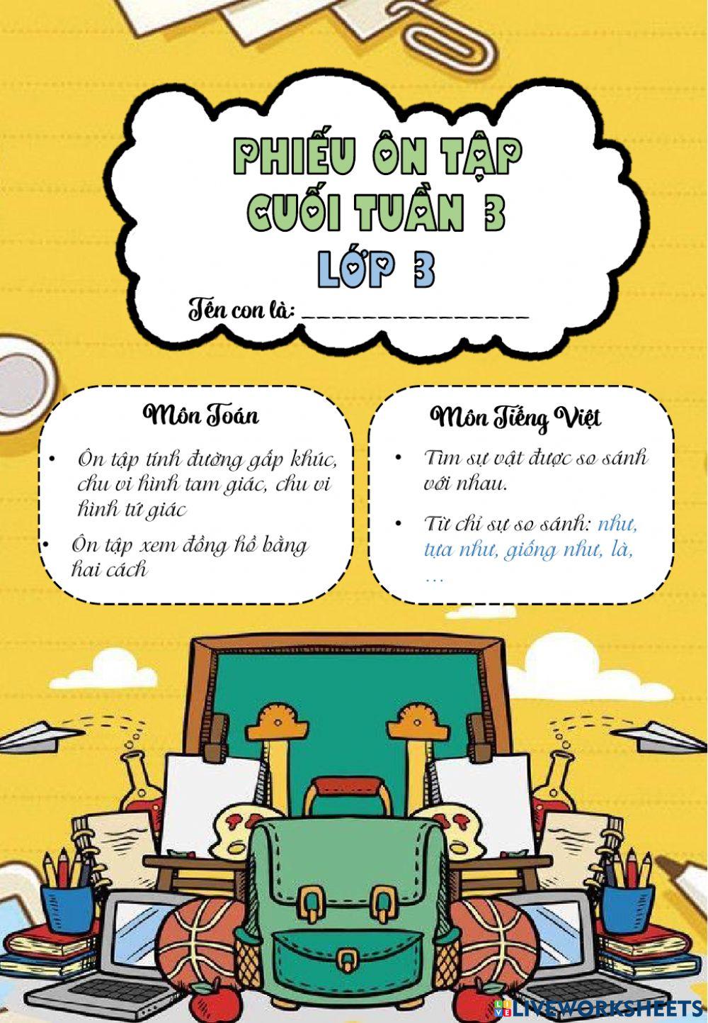 Phiếu ôn tập tuần 3 - lớp 3