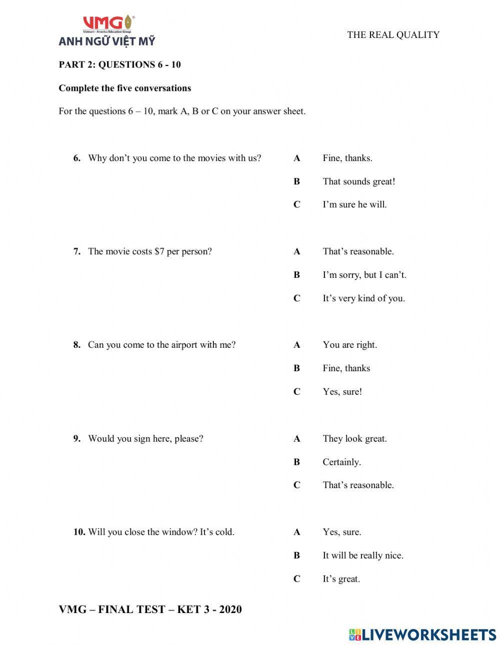 Ket 3 - final test - reading