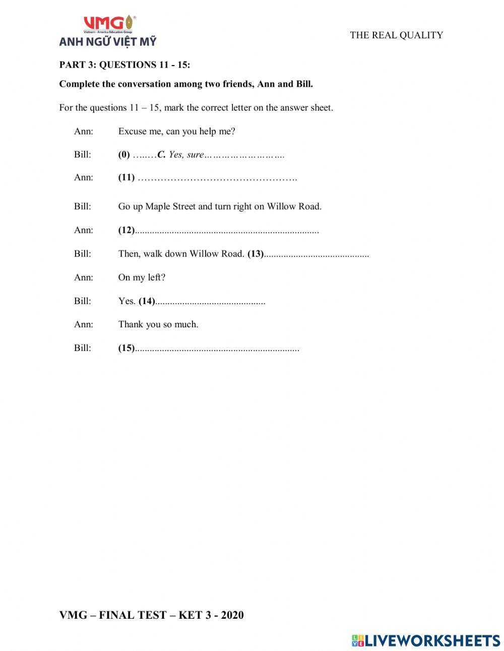 Ket 3 - final test - reading