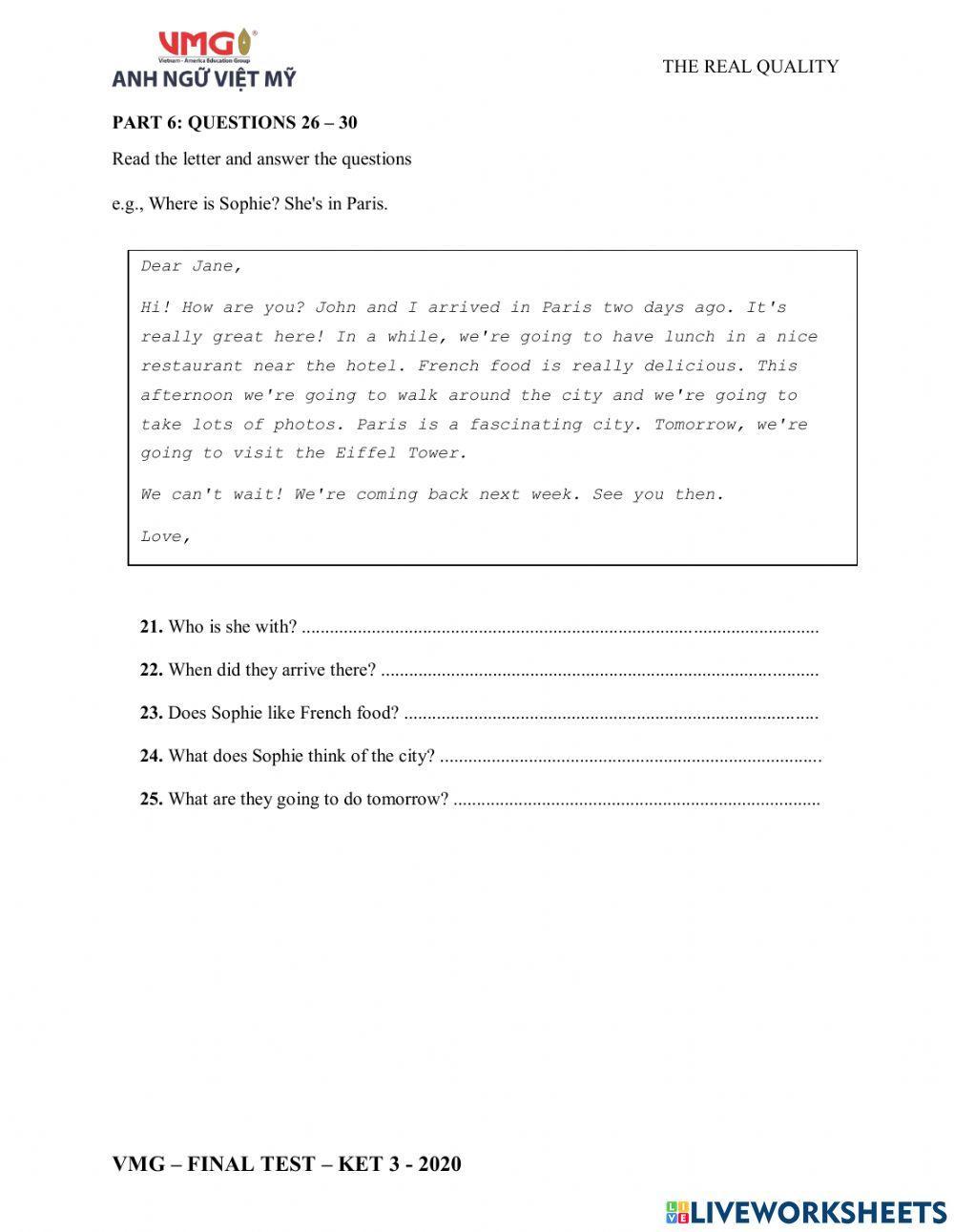 Ket 3 - final test - reading