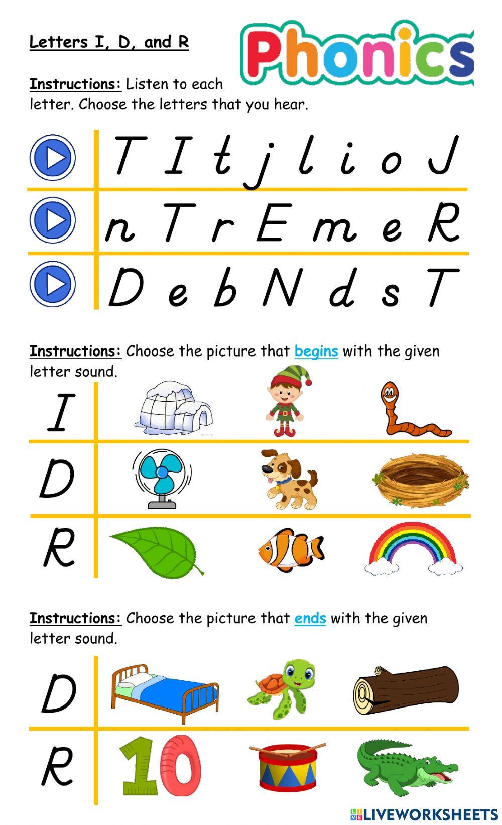 Letters I, D, and R