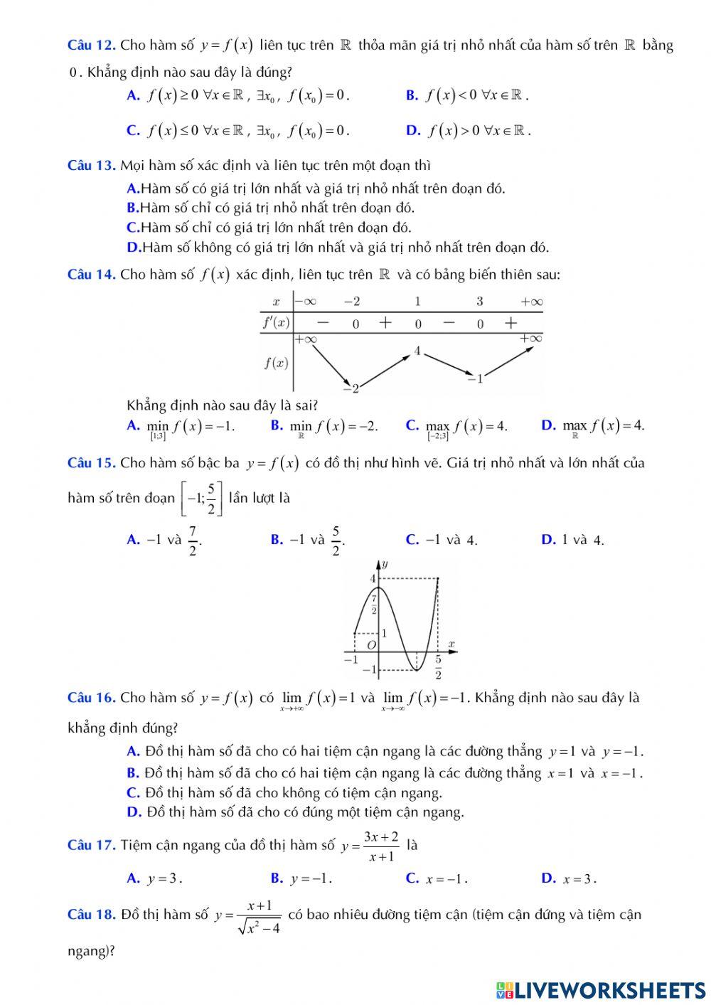Toán 12 - Kiểm tra giữa kì 1