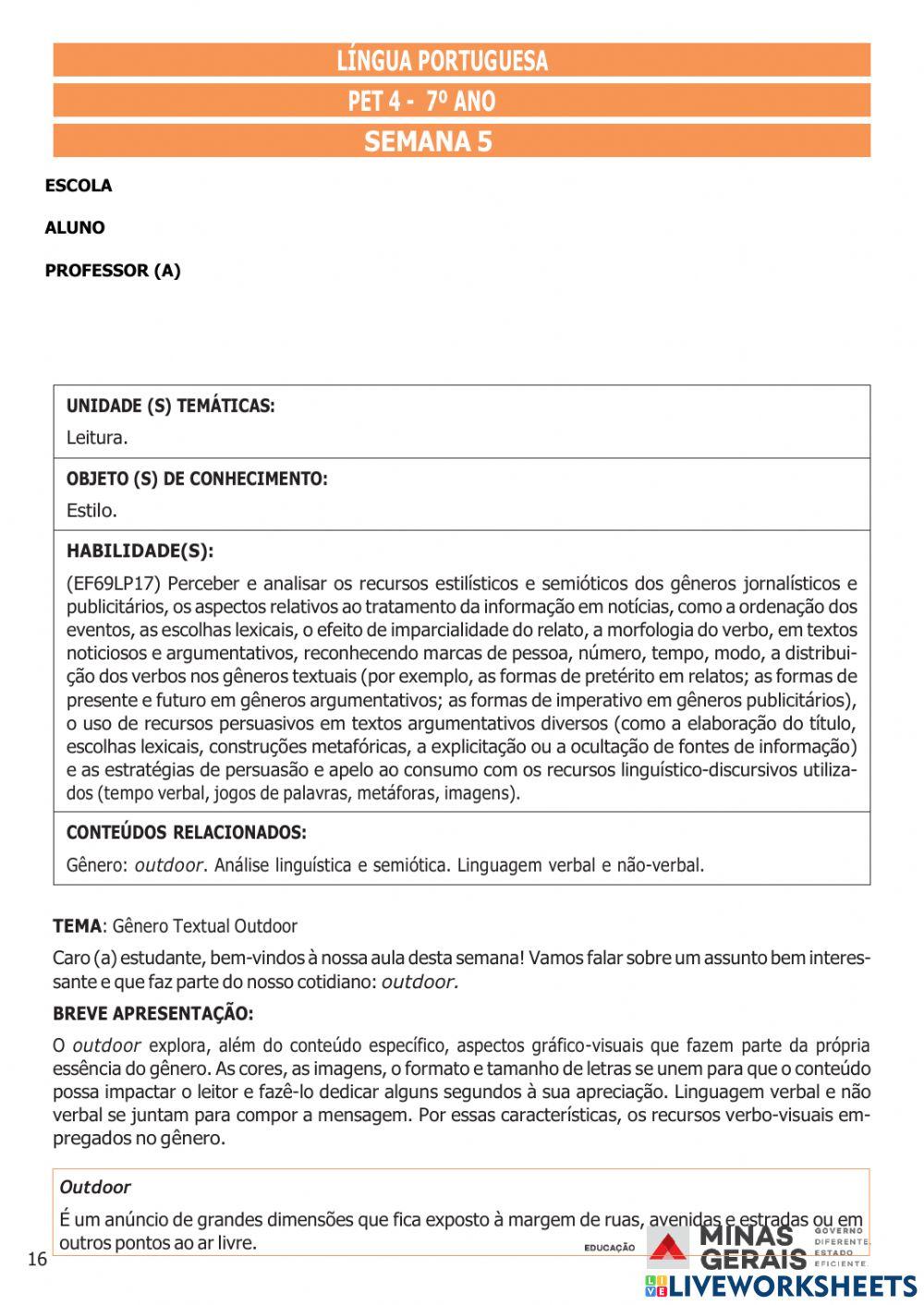 Pet 4 -7º ano  semana 5