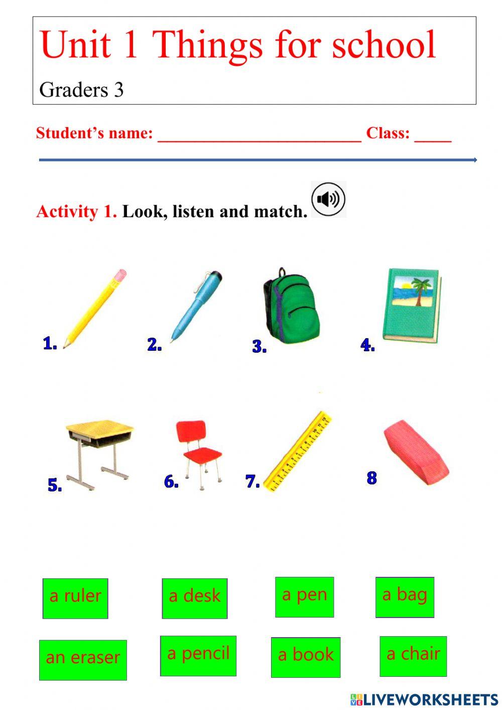 Unit 1: Things for school