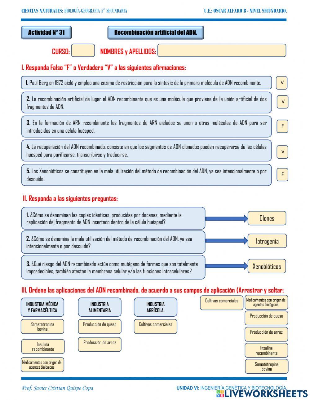 Recombinacion artificial del ADN