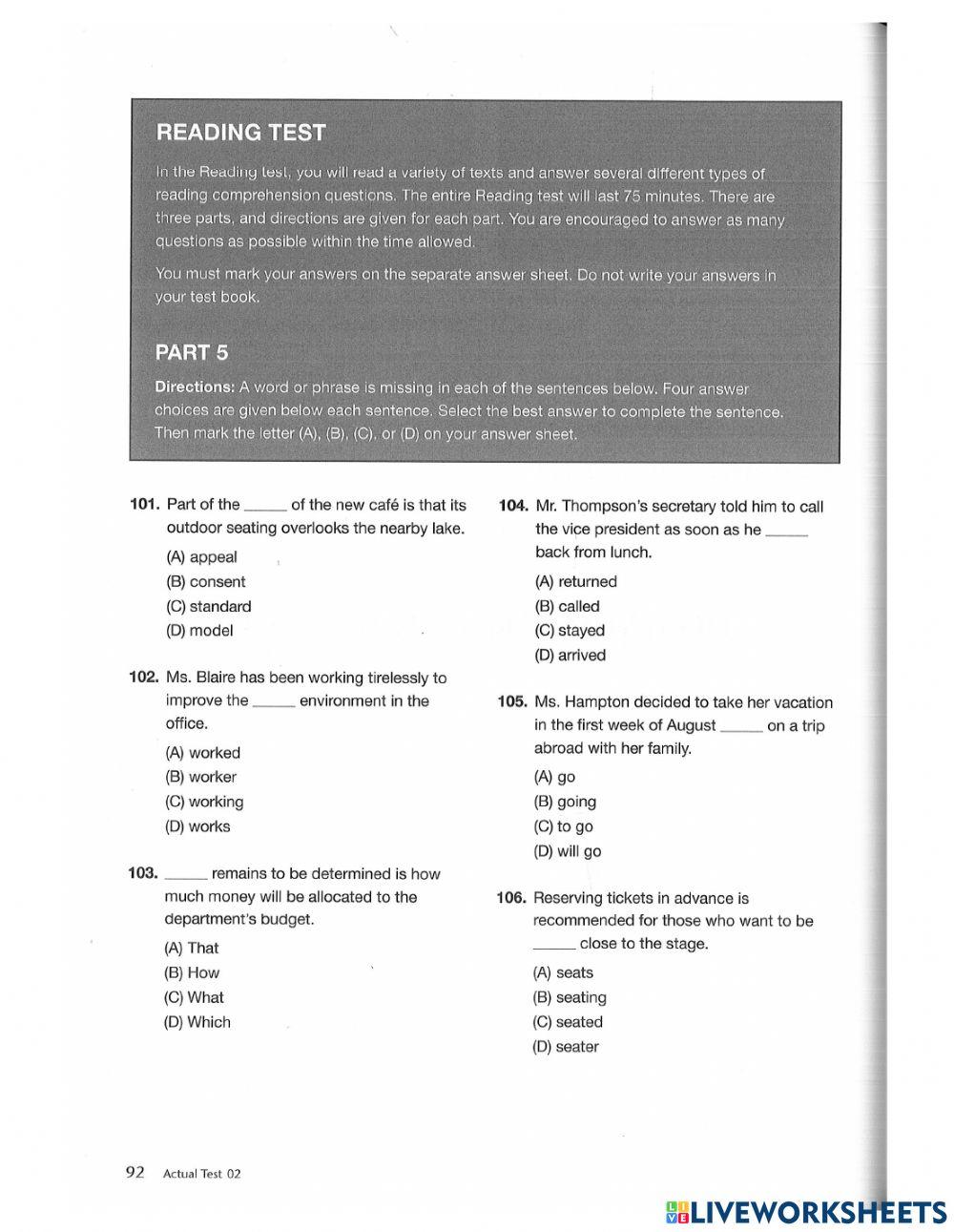 New TOEIC 700 - Test 2 Part 5