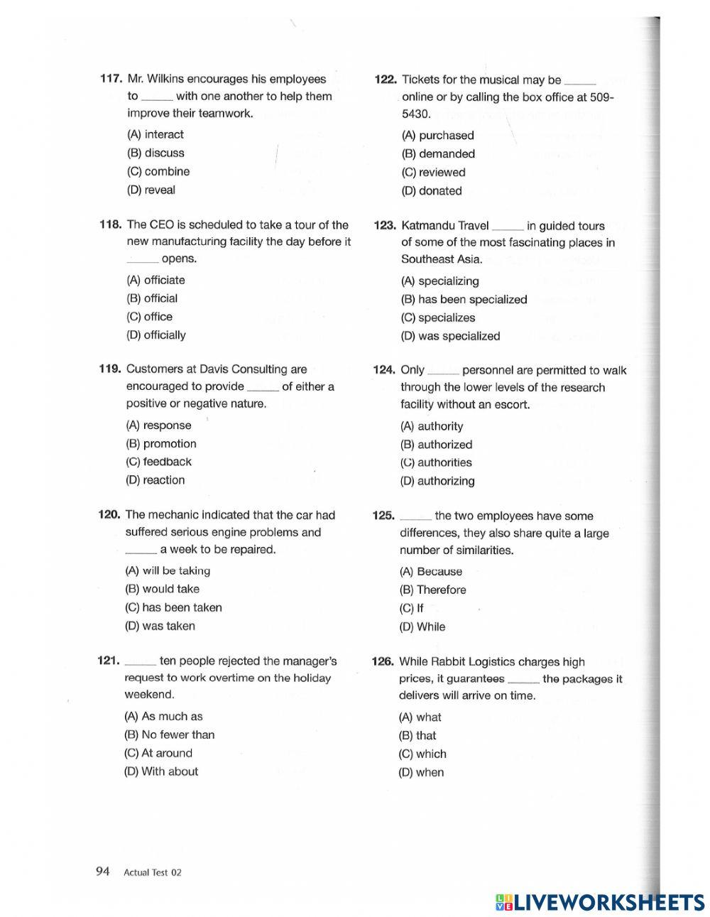 New TOEIC 700 - Test 2 Part 5