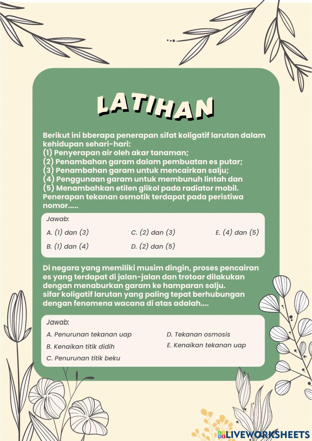 Jenis Sifat Koligatif Larutan