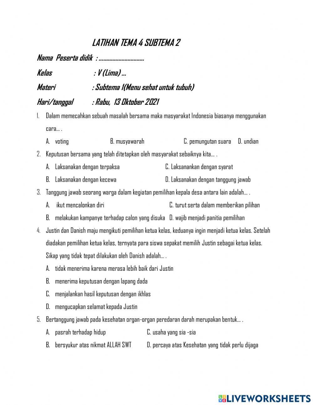 Latihan Tema4subtema2kla5