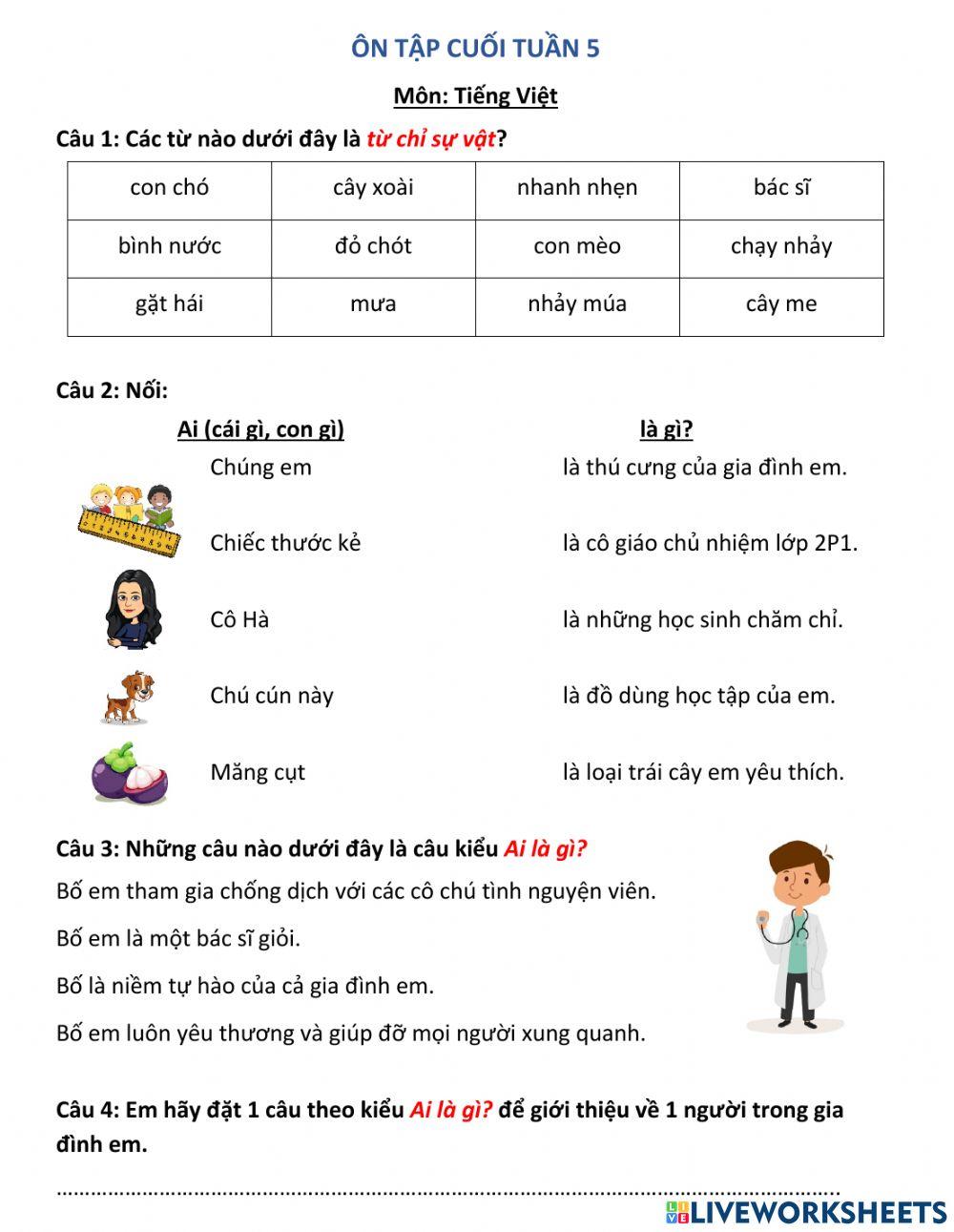 Phiếu ôn tập cuối tuần 5