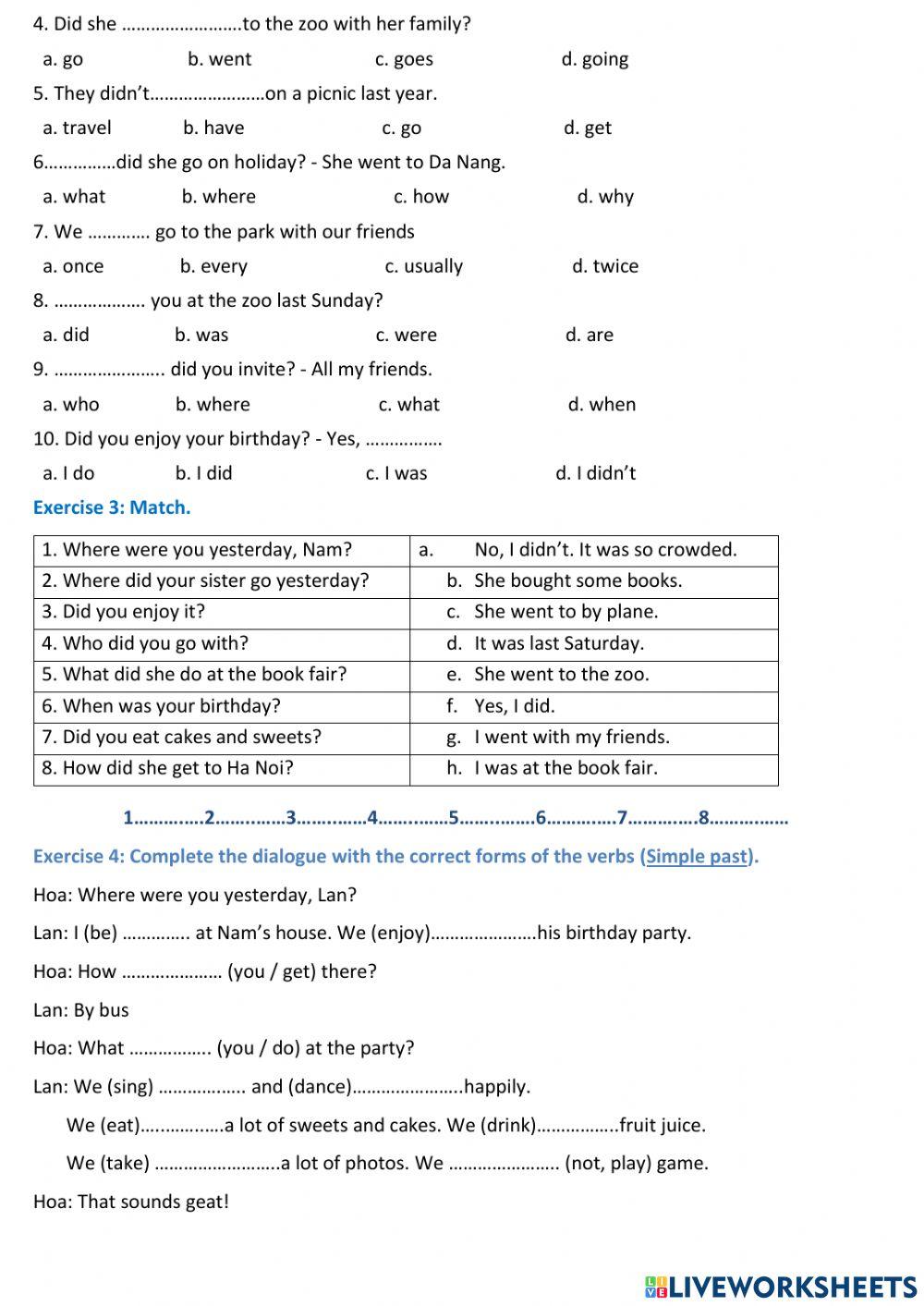 Tieng Anh 5 - Exercises Unit 4
