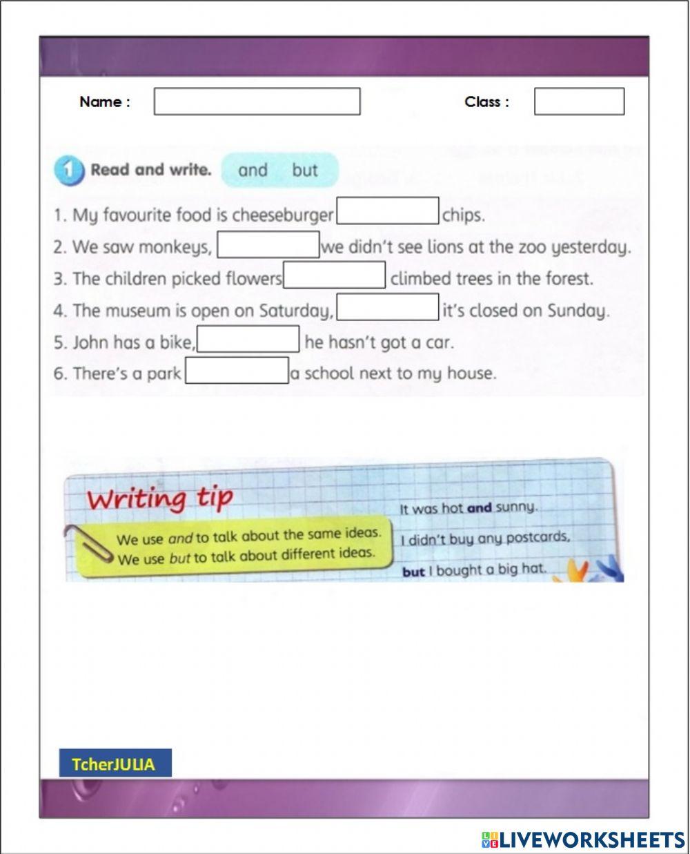 Y3 M9 WBp 72 On holiday Read and Write and or but