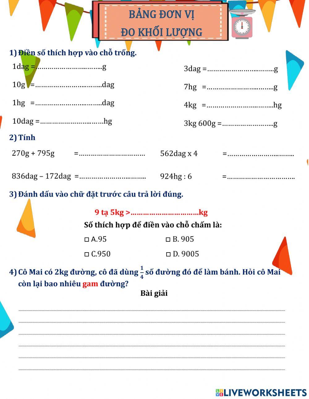 Bảng đơn vị đo khối lượng