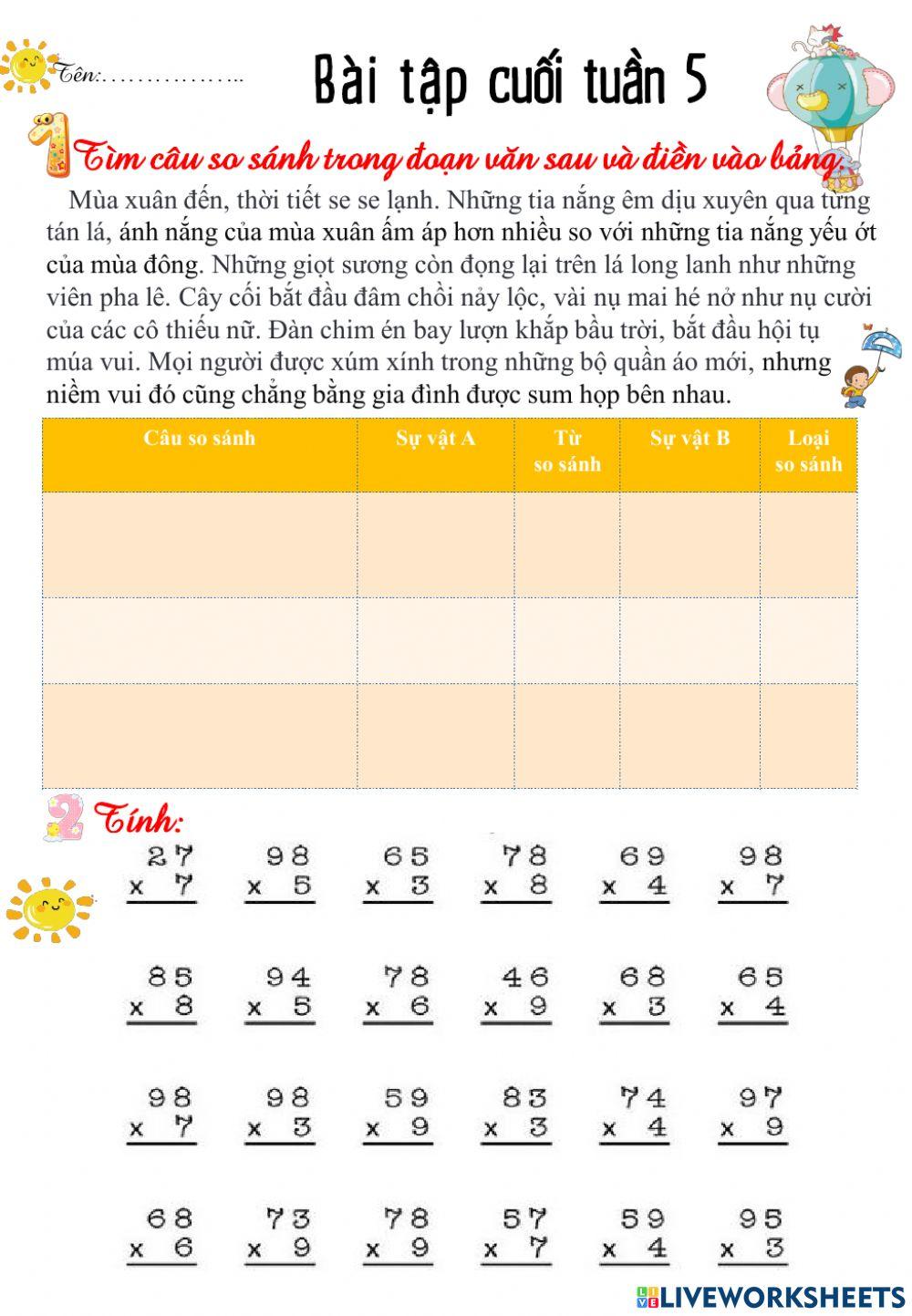 BT Cuối tuần 5 - nghỉ thu