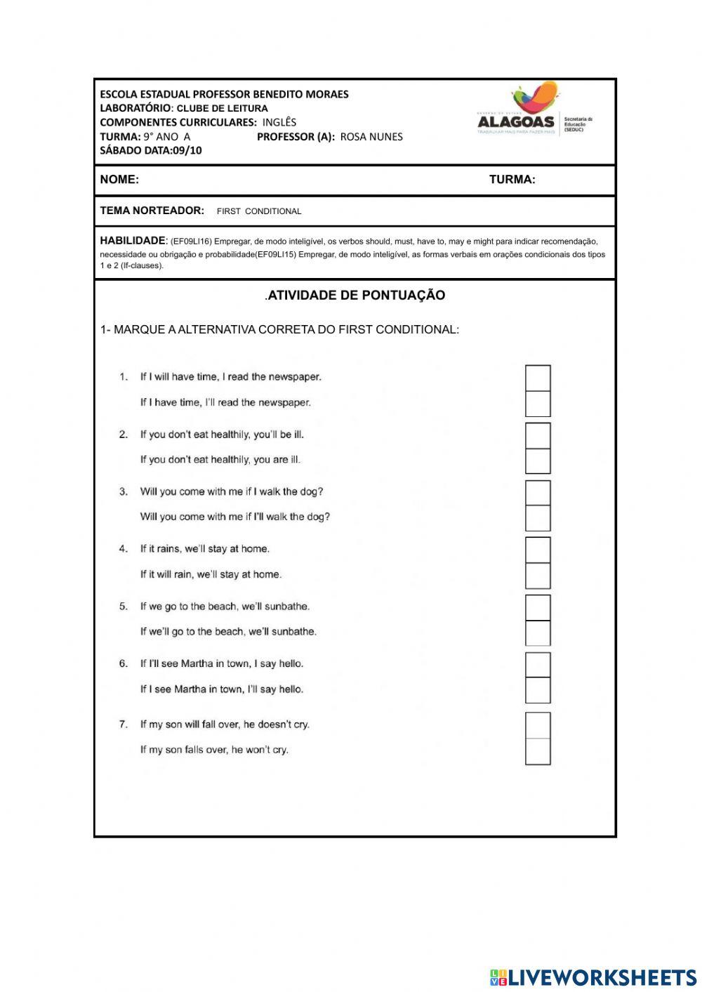 9°  ano -ROTEIIRO DE PONTUAÇÃO- 3° BIMESTRE