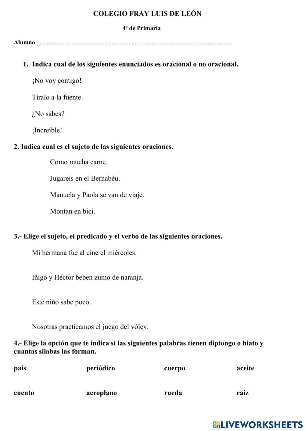 Tema 1 Lengua Española 4º Primaria