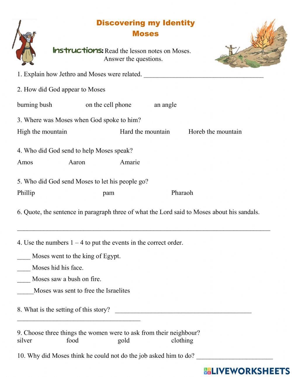 Discovering my identity Moses worksheet | Live Worksheets