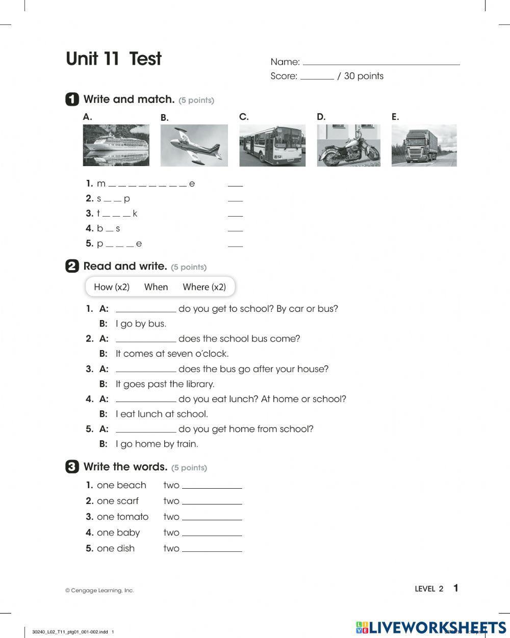 Unit 11 --Look 2 TEST