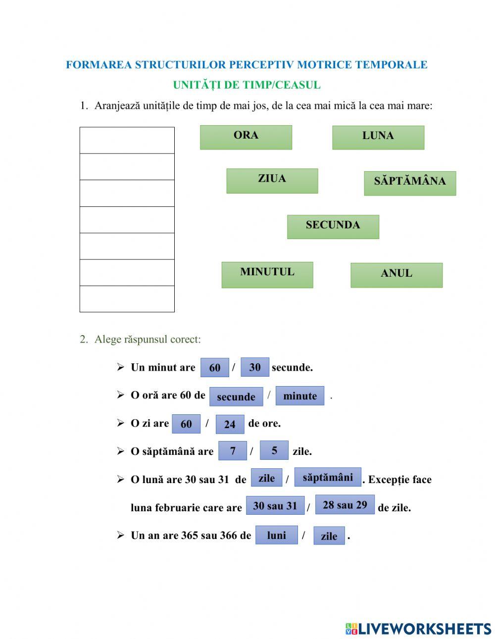 Unități perceptiv motrice temporale- Unități de timp-Ceasul