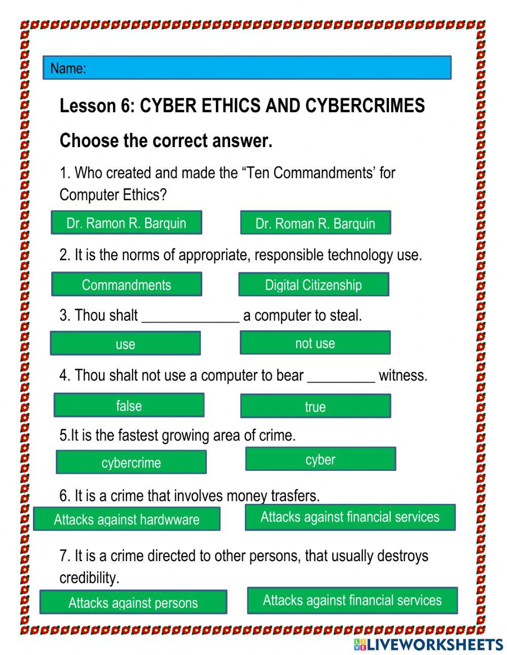 Cyber Ethics and Cybercrime