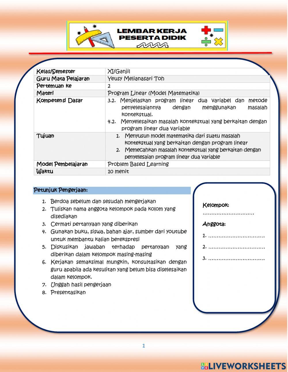 LKPD Menyusun model matematika